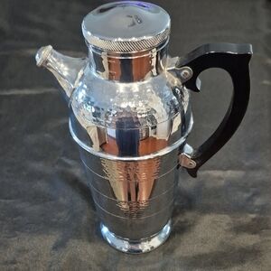 Krome-Kraft Faber Brothers Silver Cocktail Shaker with Black Bakelite Handle